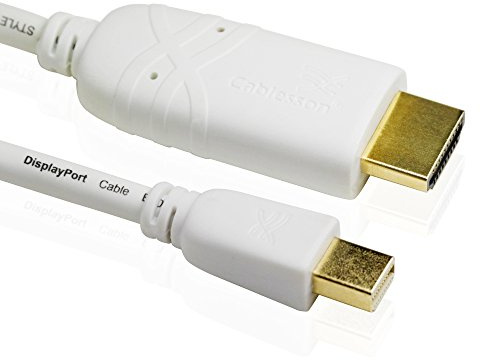 Cablesson - Mini DisplayPort to HDMI Adapter Cable mini DP to HDMI, Thunderbolt Compatible with Gold Connector, 1080p HDTV Audio Cable for Macbook, iMac, MacBook Air, Mac Mini or Tablets 3 m, White