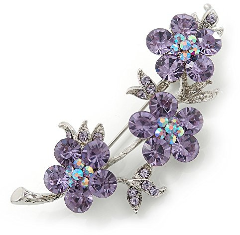 Broche Estilo Floral con cristales Swarovski color púrpura claro en platinado de rodio