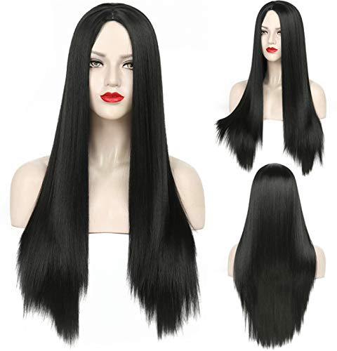 Cosplay Lange Perücke Schwarz Langhaarperücke Glatte Faschingsperücke Perücken Wig für Cosplay Kostümparty Halloween Karneval