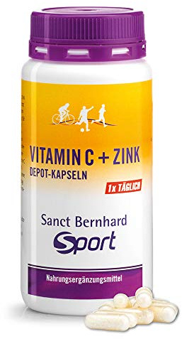 Sanct Bernhard Sport Vitamin C + Zink Depot-Kapseln | 180 Kapseln | Für gute Abwehrkräfte | Für ein vitales, aktives Immunsystem | 300mg Vitamin C & 5mg Zink | Deutsche Produktion & laborgeprüft