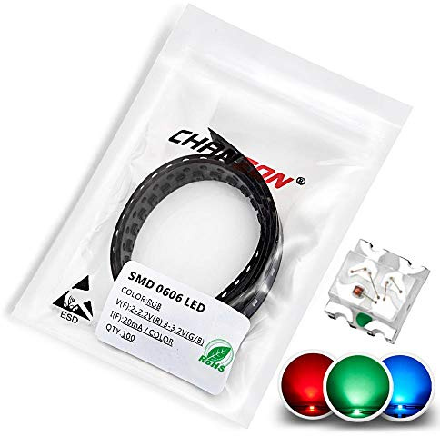 Chanzon 100 pcs 0603 SMD RGB Multicolor LED Diode Lights Chips (Red Green Blue Tricolor 1.6mm x 1.6mm Common Anode 4 pin DC 20mA/Color) Lighting Bulb Lamps Electronics Components Light Emitting Diodes
