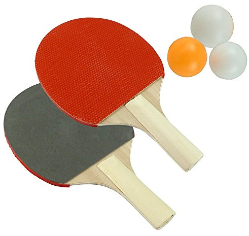 Value 4 Money Table Tennis Set - 2 Player, 2 Rackets (Black/Red), 3 Balls (Orange/White), Wooden Handles, Ideal for Indoor/Outdoor Use