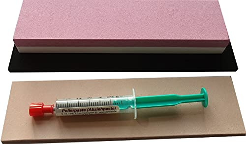 Schärf-Set für Messer / Korund Abziehstein + Leder + Feinschleifpaste