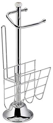 axentia Toilettenpapierhalter freistehend mit Zeitungsständer - Rollenhalter mit Ablage - 3in1 Toilettenpapierständer aus Chrom - Klorollenhalter ohne Bohren, ca. 20 x 56 x 20 cm