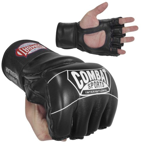 Combat Sports Pro Style MMA Grappling Gloves - 5oz Open Palm Synthetic Leather Fighting Gloves for Mixed Martial Arts, Sparring & Heavy Bag Training, Black, Large