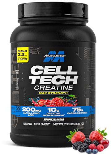 MuscleTech Creatine Monohydrate Powder Cell-Tech Creatine Post Workout Recovery Drink Muscle Builder For Men & Women Muscle Building Supplements Fruit Punch, 2.90 lbs (27 Serv)