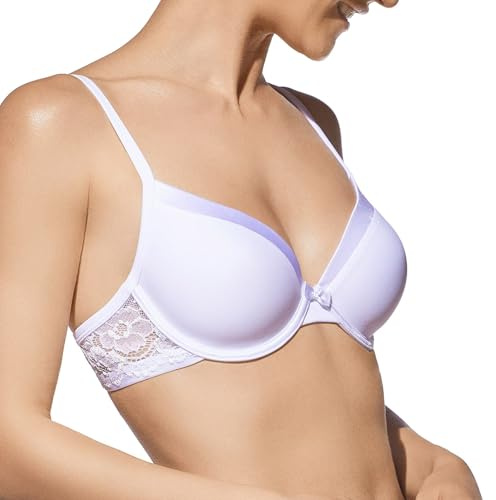 Selene, Sujetador para Mujer con Aros y Banda de Encaje, Copas Acolchadas Acabadas en Satén, Colección Marina, Color Blanco, Talla 95C