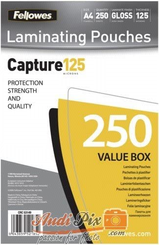 Fellowes Laminierfolien A4, 125 Mikron (2 x 125 mic), glänzende Heißlaminierfolien im Value Pack mit 250 Stück