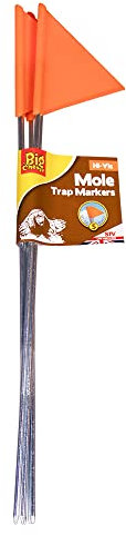 The Big Cheese Hi-Vis Mole Trap Marker -5-Pack. Stainless Steel Spike with UV Light Resistant Plastic Flag, Helps Prevent Damage to Mowers and Garden Equipment, Silver/Orange