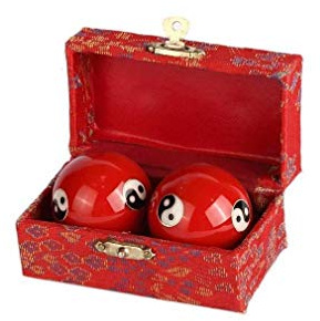 Lachineuse - Caja de Bolas Qi Gong Yin Yang - Bolas Chinas antiestrés en Esmalte ⌀ 40 mm - Caja de Regalo de relajación Zen - Objeto asiático Japón China Feng Shui - Color Rojo