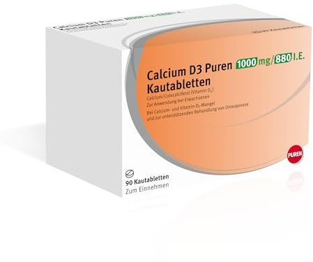 Calcium D3 PUREN 1000 mg/880 I.E. 90 Vitamintabletten - Calcium- und Vitamin D3, Osteoporose Unterstützung, Vorbeugen von Mangelzuständen, hochwertige Kautabletten mit Orangenaroma
