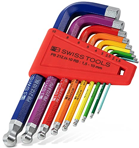 PB Swiss Tools Innensechskant Satz PB 212.H-10 RB | 100% Swiss Made | 9-teiliges Sechskantschlüssel Set 1,5/2/2,5/3/4/5/6/8/10 mm für Schraubarbeiten in Industrie und Handwerk