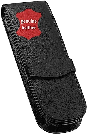 ONLINE Schutzhülle aus Leder für drei Stifte, elegantes Federmäppchen für alle Marken, echtes Leder, schwarzer Stifthalter, Geschenk für jeden Anlass, Maße: 14,5 x 5 x 2,5 cm, für 3 Stifte