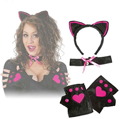Katzen-Set SWEET CAT 4-tlg., Handschuhe, Halsband und Harreif