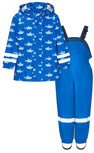 Playshoes Pojkar regnset haj allover regnrock, blå, 140 cm