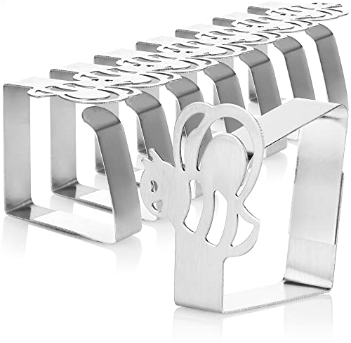 com-four® 8X Premium Tischtuchklammern aus Edelstahl - Tuchhalter für Tafelwäsche - Tischklammern für innen und außen mit Dekor - Moderne Tischklemmen - Metallspangen (08 Stück/Hummel)