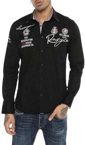 Redbridge R-2130 Camisa Regular Fit de Manga Larga para Hombre, Color Negro, Talla XL