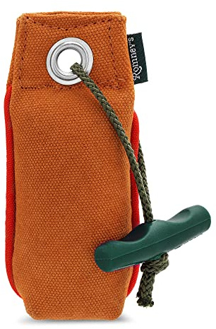 Romneys Suchen Dummy - Der Mini-Dummy für kleine Hunde 100g - Der Pocketdummy ist schwimmfähig und mit Wurfgriff (orange)
