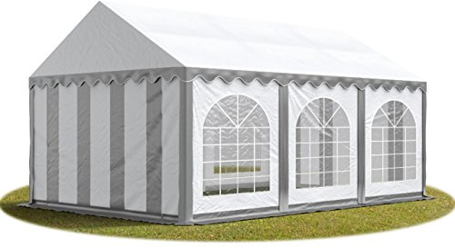 Festzelt Partyzelt 3x6 m schwerentflammbar Premium, hochwertige PVC Plane 750 N in grau-weiß 100% wasserdicht mit Bodenrahmen
