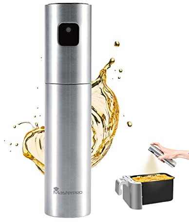MasterPro Foodies - Pulverizador de Aceite - Spray de 100ml de Capacidad y 4x17,5cm - Fabricado en Acero Inoxidable - útil Para Freidora de Aire - Resultado Homogéneo