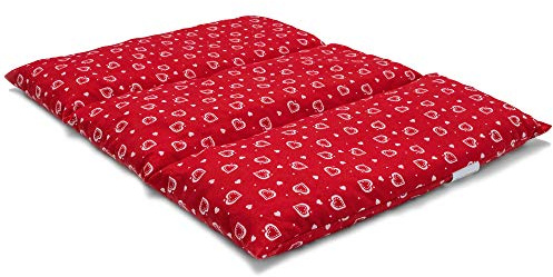 Coussin aux grains d'épeautre biologique - Taille 40x30-3 compartiments - Rouge avec des coeurs - Coussin thermique - Coussin aux graines - Compresse froide