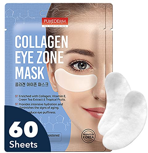 Deluxe Collagen Eye Mask Collagen Pads For Women By Purederm 2 Pack Of 30 Sheets/Natural Eye Patches With Anti-aging and Wrinkle Care Properties/Help Reduce Dark Circles and Puffiness