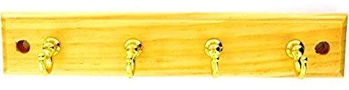 Merriway BH03318 Key Hooks x 4 on Pine Rail with Brass Plated Finish