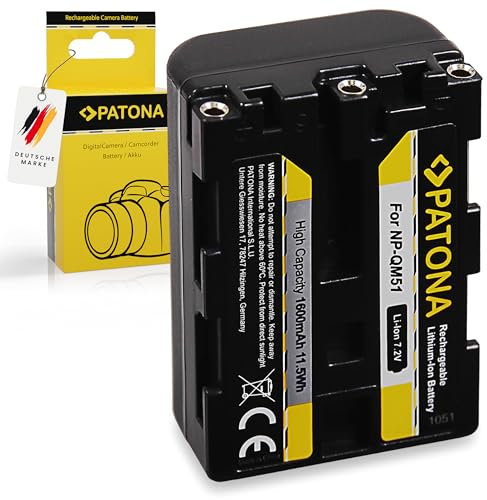 PATONA NP-FM50 NP-QM51 Akku 1600mAh Ersatzakku kompatibel mit Sony Camcorder NP-FM30 FM50 FM70 FM90 QM51D QM71D QM91D CCD-TRV106K 108 116 128 DCR-DVD91 100 200 DCR-HC14 TRV6 TRV8 NPFM50 QM51 FM50