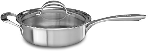 KitchenAid Saute mit Kupferkern, 5-lagig, mit Hilfsgriff und Deckel, Edelstahl, mittelgroß, Edelstahl-Finish