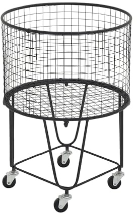 CosmoLiving by Cosmopolitan Metal Storage Cart Deep Set Rolling Mesh Laundry Basket , 18 x 18 x 24, Black