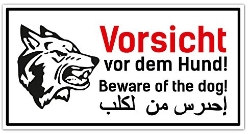 PrimeStick Vorsicht Hund Schild 3-sprachig | Deutsch | Englisch | Arabisch Schäferhund 25x12 cm