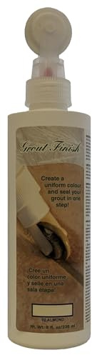 Grout Finish Kit - The Professional's Choice - Color and Seal Grout - Prevents Stains and Creates Easy to Clean Grout - 8oz Bottle, Wheel applicator, Brush applicator, and Scrub pad (Almond)