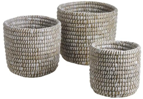 AUBRY GASPARD - Cache-Pot en Jonc - Série de 3 Tailles - Jonc de Mer Naturel - Lien Plastique Recyclé - Ø 17 à 25 cm - Hauteur 19 à 25 cm - Fabrication Artisanale Jardin Intérieur