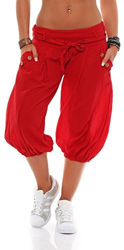 Malito – Damen Haremshose – Pumphose aus Baumwolle – Leichte Stoffhose – Kurze Sommerhose für warme Tage – Aladinhose für Sport und Freizeit 3416 (Rot)