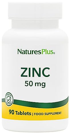 NaturesPlus Zinc Tablets 50mg - Highly Bioavailable Zinc Bisglycinate, Immune Support, Skin, Hair, Nails, Fertility and Focus - Gluten Free - 90 Vegetarian Tablets
