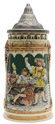 Classic Germany Castle Festive Scene Engraved Beer Stein with Ornate Metal Lid