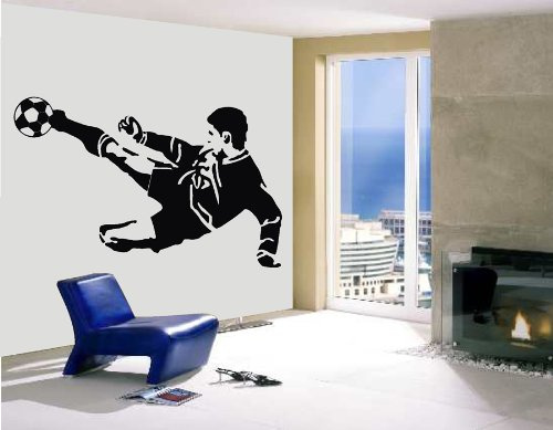 blattwerk-design Wandtattoo, Seitfallzieher, Fußball, Fussball, Sport, Größe ca. 1100 mm x 600 mm, XXL Motiv, Auswahl (M071 Grau)