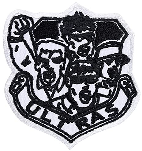 Hooligan Aufnäher: Ultras Patch mit Stickerei zum aufnähen SCHWARZ - Kultaufnäher der härstesten Fans der Welt - DIY Stoff-Applikation für Kutte/Jacke/Jeans/Weste, 60x55mm