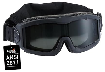 Lancer Tactical AERO 3mm Thick Lens Eye Protection Safety Goggle ANSI Z87 1 Rated Industry Standard w/Anti-Scratch Shield