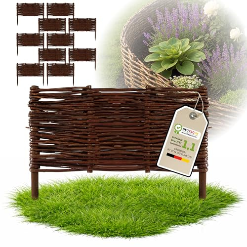 Floranica 10 Stück Beetbegrenzung Weide 30 cm x 40 cm – Rasenkante Weidengeflecht Beeteinfassung, Beetumrandung
