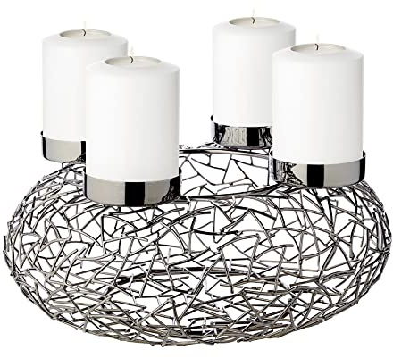 EDZARD Milano adventskrans, rostfritt stål, mörk, förnicklad, diameter 34 cm, för blockljus ø 8 cm