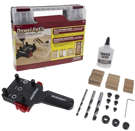 Milescraft 1383 Dowel Jig Kit – Komplettes Dübelverbindungsset, Bohrhilfe für Kanten-, Flächen- und Eckverbindungsverbindungen