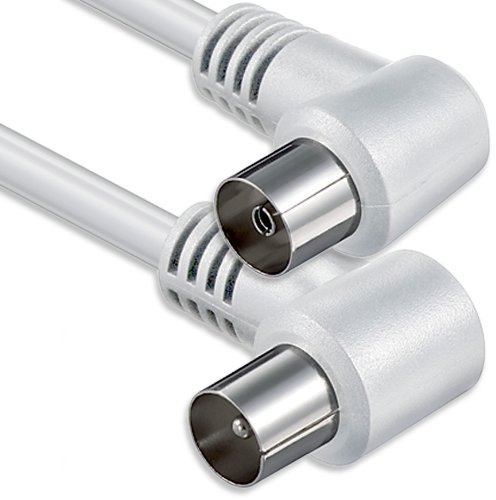 1aTTack.de Antennenkabel gewinkelt 10 Meter 2x geschirmt Koax-Stecker 90° > Koax-Buchse 90° Koax weiss St-Ku (2xWinkel) 80db 10m