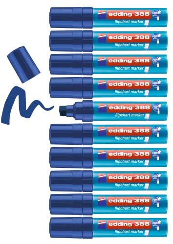 edding 388 Flipchart-Marker - blau - 10 Stifte - Keilspitze 4-12 mm - Stift zum Schreiben, Zeichnen und Markieren auf Flipcharts - Tinte schlägt nicht durch Papier - trocknet nicht aus - farbintensiv