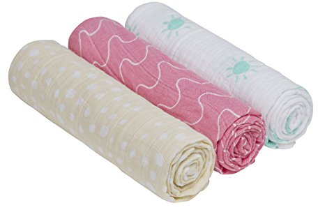 LÄSSIG Baby Spucktuch Pucktuch Mullwindeln Musselintuch 3er Set Baumwolle 85 x 85 cm/Swaddle & Burp Blanket L, Summer Dream Girls
