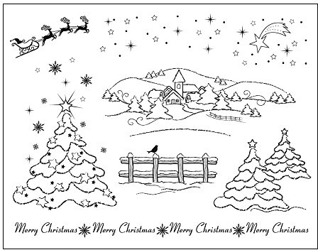 Viva Decor My Paper World Silikon-Stempel 068 Set mit 8 Stempel, Weihnachtslandschaft, Clearstempel, Motive: Dorf im Schnee, Tannenbaum, Zaun, Rentiere mit Schlitten usw.