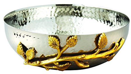 Elegance Golden Vine Hammered Stainless Steel Salad Bowl, 6.5-Inch, Silver/Gold (70031)