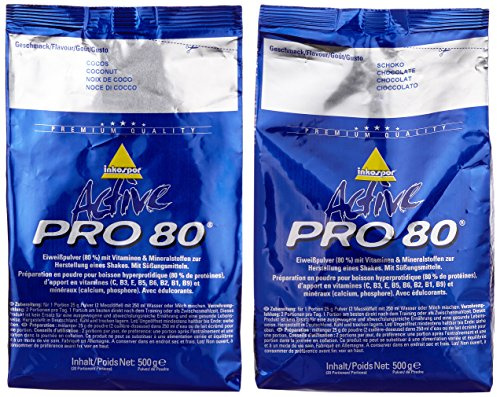 Inkospor Active Proteinshake Pro 80 Beutel 2er Mix Pack (2 x 500 g) Schoko/Cocos, 1er Pack (1 x 1 kg)
