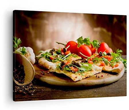 ARTTOR Bilder auf Leinwand 70x50cm Wandbild Küche - 2540 | Pizza Vegetarier Italien Klein Wanddekoration Wohnzimmer Schlafzimmer Wanddeko Wand Kunstdruck Wandkunst Wall Decor ARTTOR