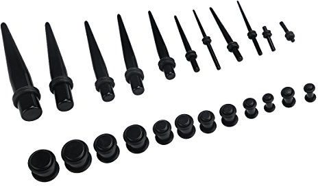rosenice 23 Stück Ohrdehner Set Taper Dehnstab Set Piercing Schmuck (Schwarz)